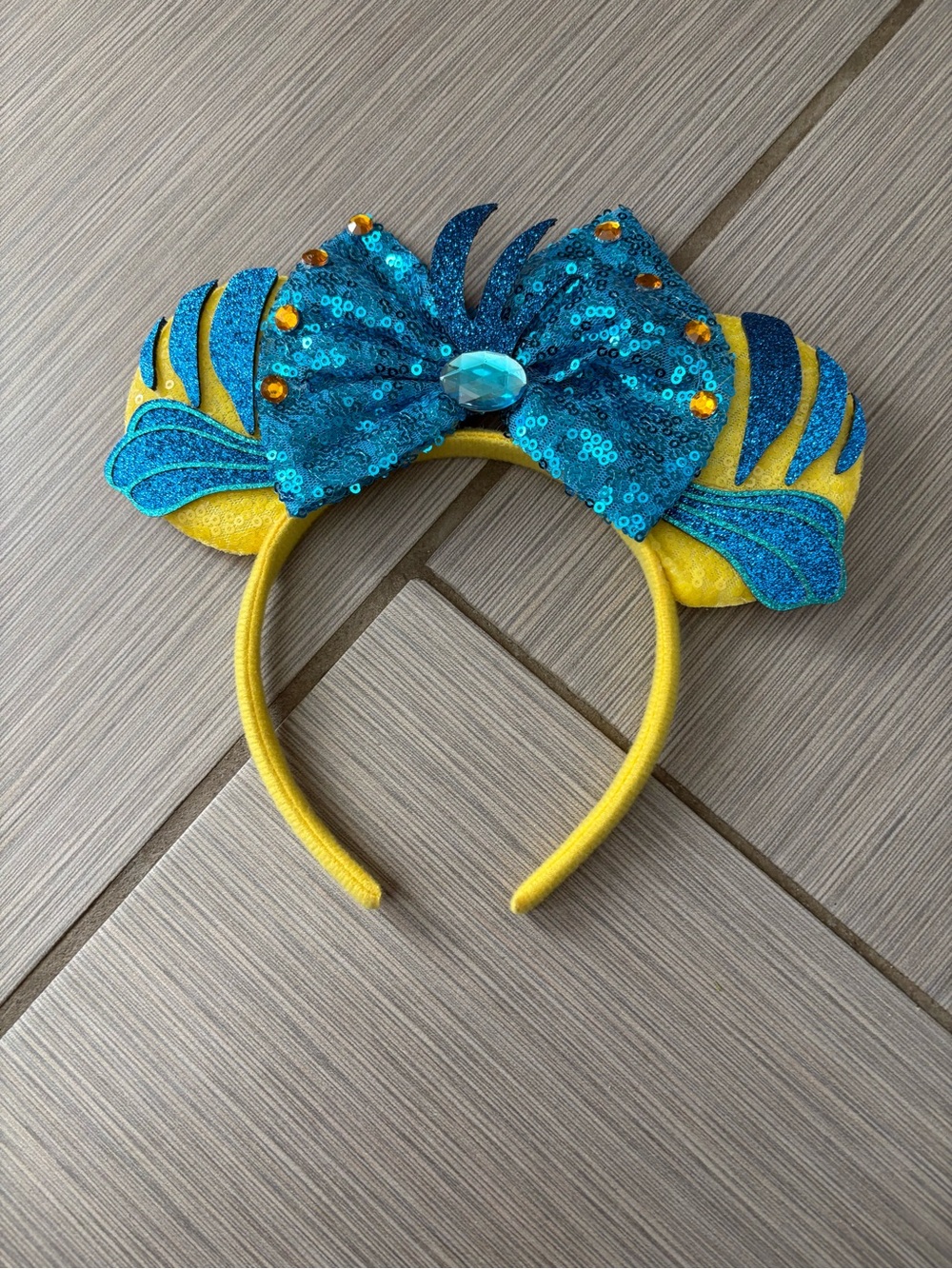Sequin Blue & Yellow Mermaid Ear Headband Flounder Themed